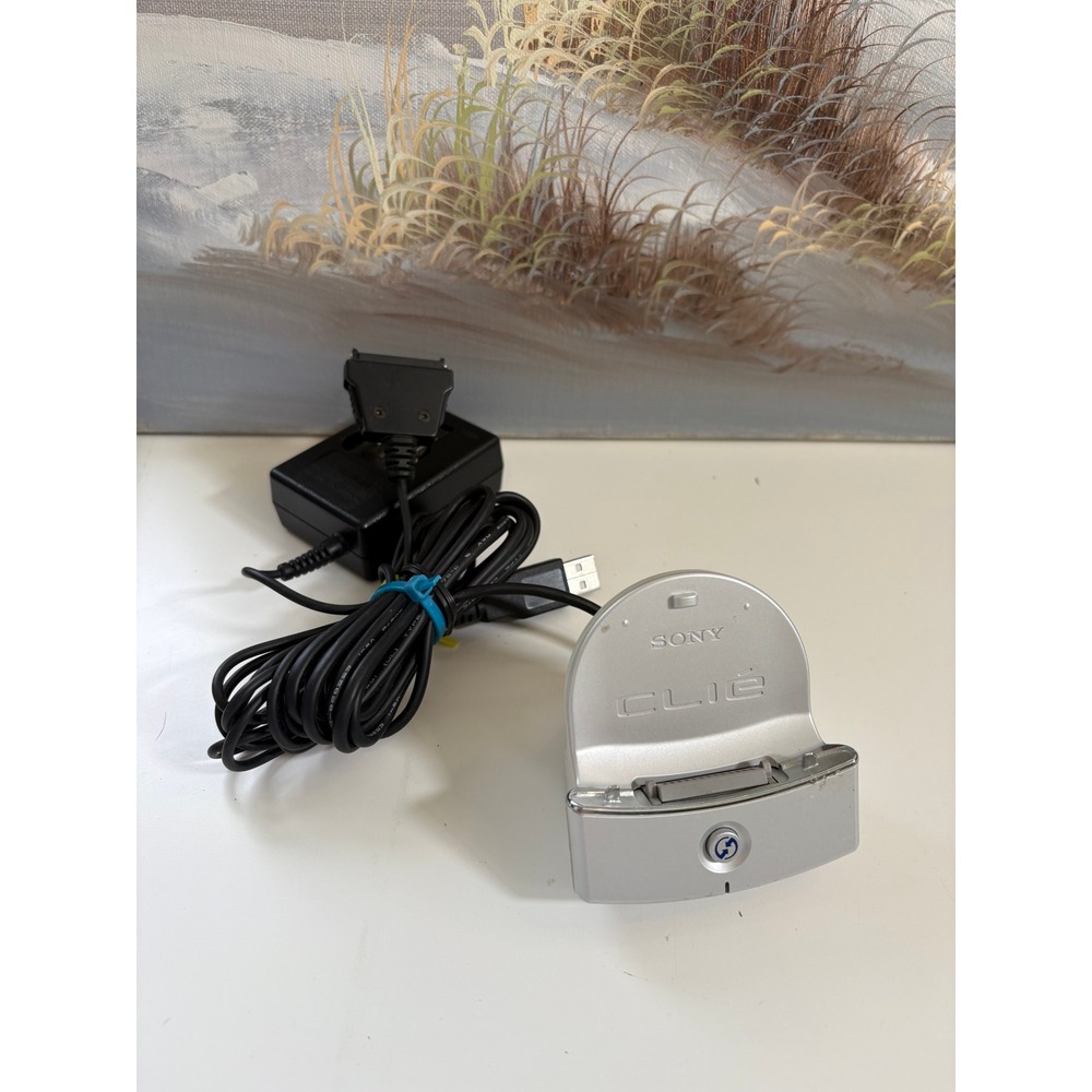 Sony CLIE Cradle Docking Station with PEGA-AC510 AC Adapter 5.7V Silver UNTESTED